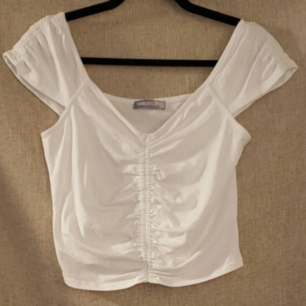 Charlotte Avery white rouched‎ crop top Size large